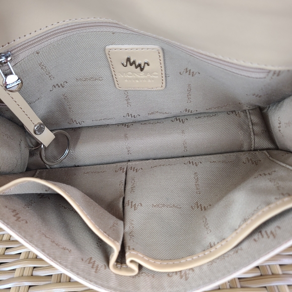 Monsac Original Handbag Purse Shoulder Bag Beige Genuine Leather - Picture 15 of 16